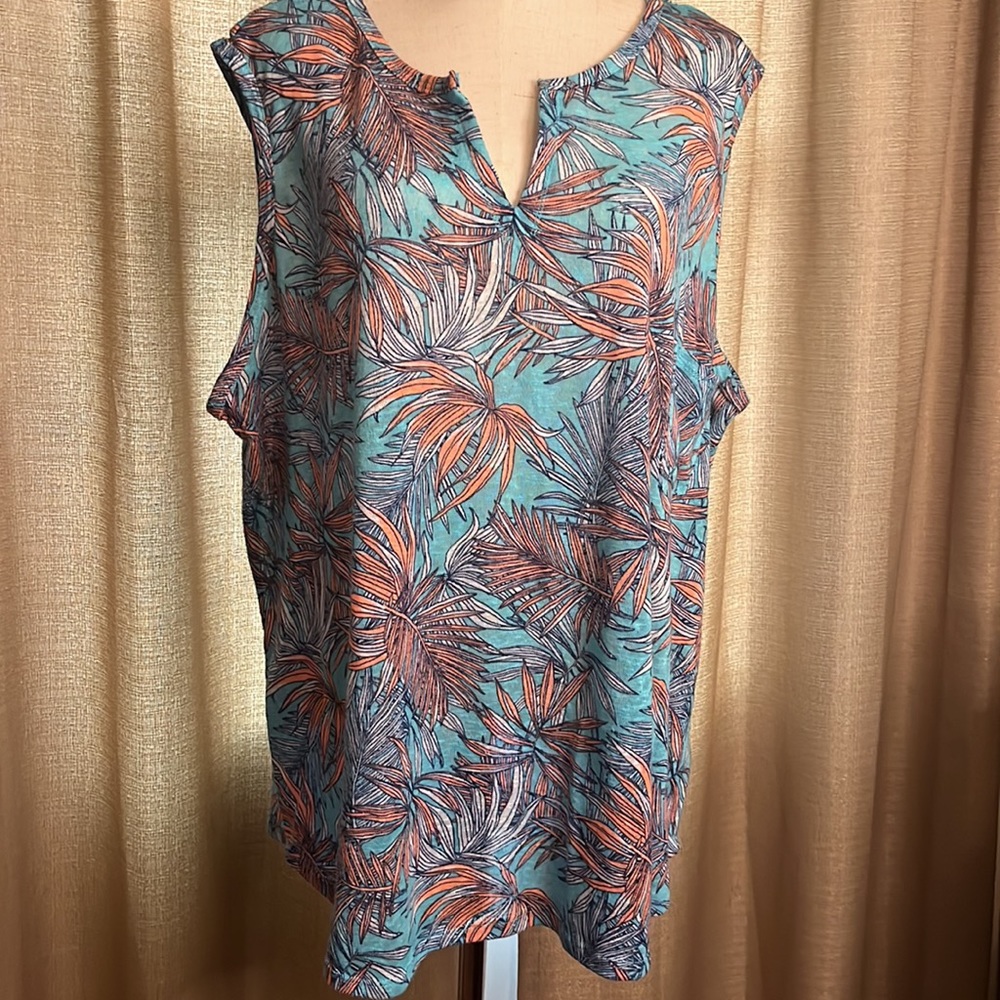 Dept 222 Womens Plus 3X Light Weight Knit Tropical Leaf Print Tank Top